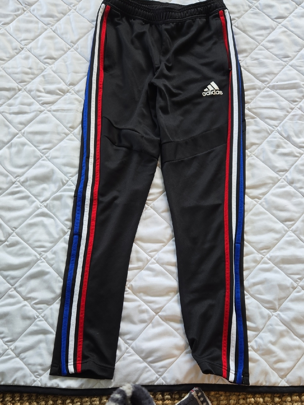 adidas Climacool Kids Black Sweatpants with Red, White & Blue Side Stripes